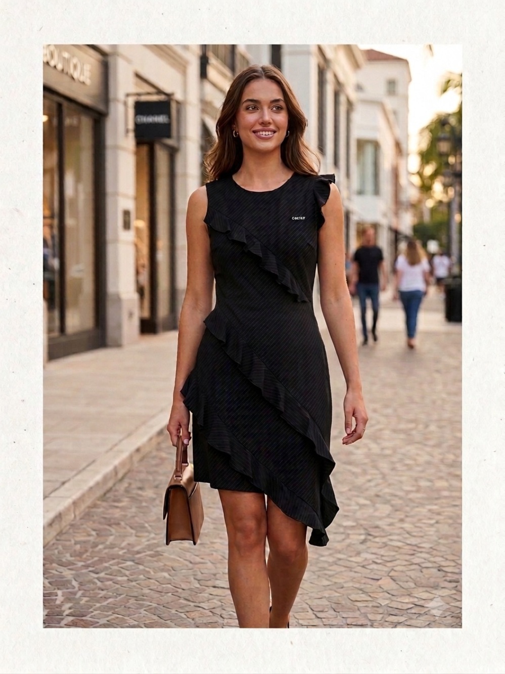 Dkny Black Sleeveless Ruffle Asymmetrical Mini Dress